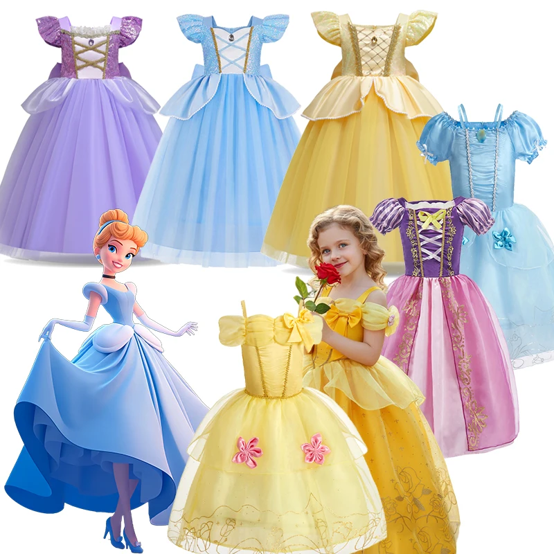 Disney Deluxe Cenicienta Rapunzel para niñas vestido de fiesta de princesa vestido de fiesta de cumpleaños elegante Vestidos disfraz juego ropa de Carnaval
