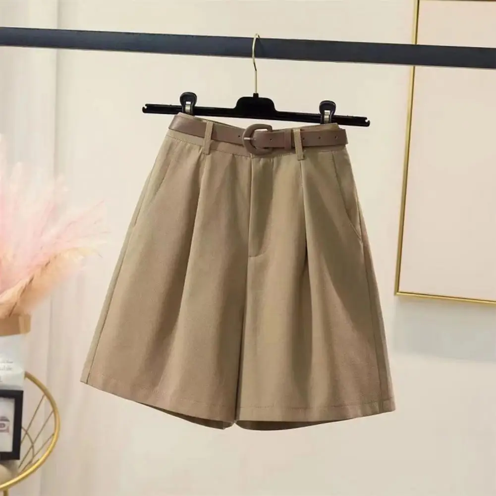 Shorts de cintura alta com bolsos para mulheres, moda de escritório, linha A, moda de verão