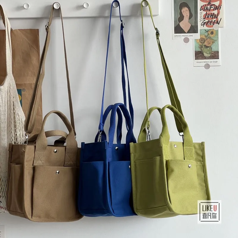 Bolsos cruzados de lona para mujer, bolso de mano informal de Color sólido, bolso de hombro de diseñador de marca, bolso de hombro simple para niña