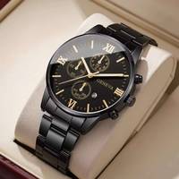 Fashion Men Business Watches Roma Dial Quartz Watch Calendar Wristwatches for Man Clock Reloj Hombre（Without Box）