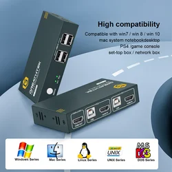 PWAY USB KVM 스위치 HDMI 분배기 키보드 및 마우스 스위치, PC 맥북 노트북용, 4PC USB 포트 허브 포함, HD 4K @ 30Hz, 2 인 1 아웃