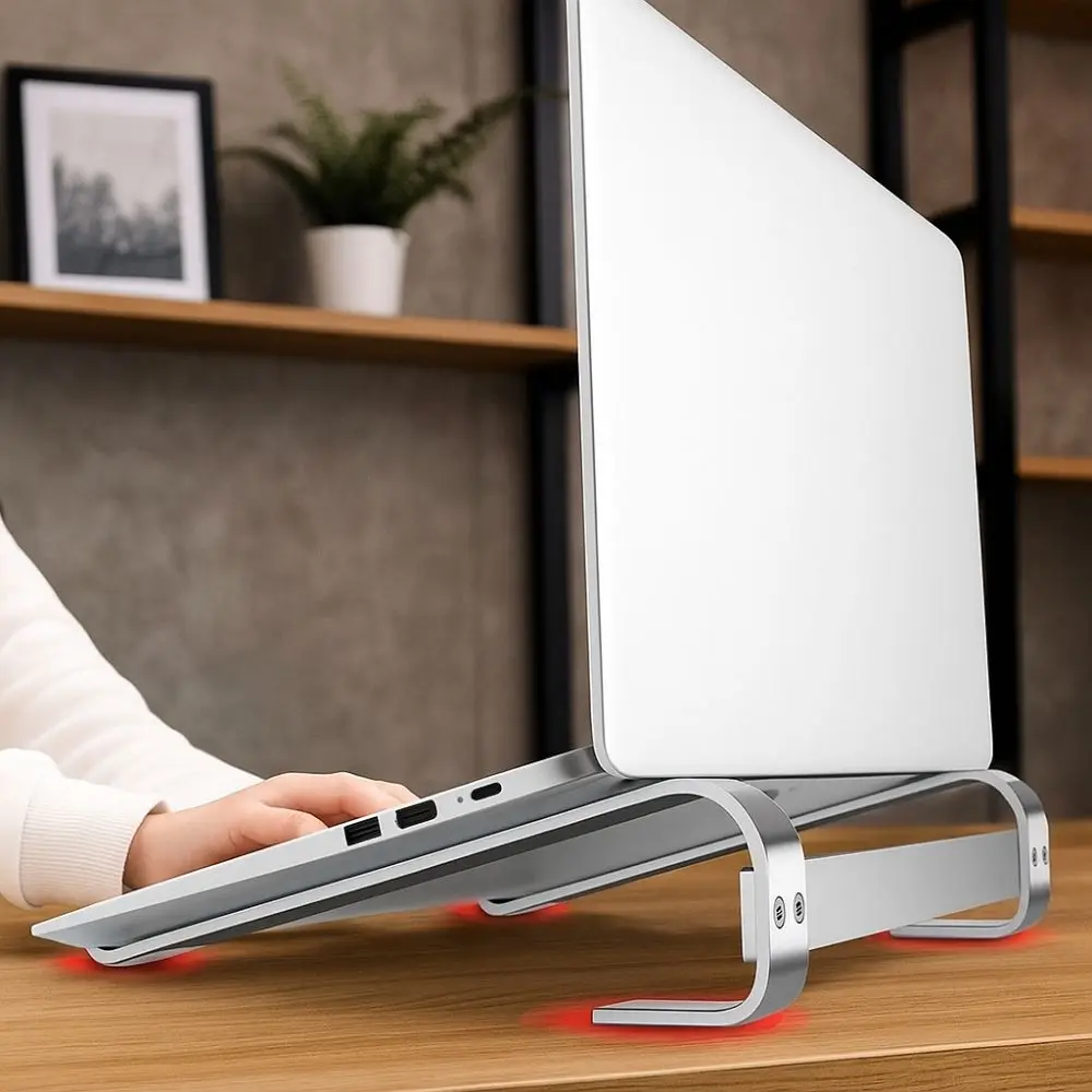 アルミニウム合金製ノートパソコンスタンド 人間工学に基づいた折りたたみ式コンピュータースタンド 滑り止めシリコン製 ポータブル冷却ブラケット デスクトップ用