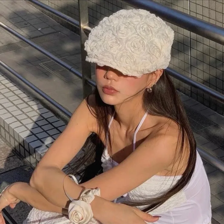 قبعة نسائية ثلاثية الأبعاد على الأمام متعددة الاستخدامات لافتة للنظر بتصميم مقعر صغير قبعة رسام قبعة عصرية 4m820 #3