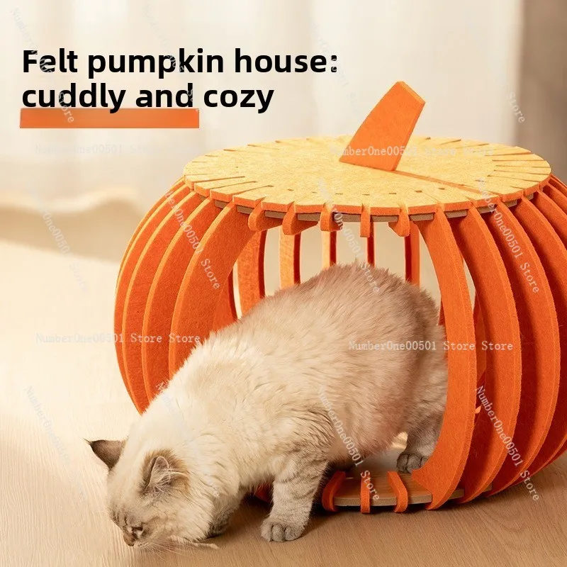 All - Season Cat Bed Scratch - Resistant Felt Semi - Enclosed Creative Pumpkin House Durable Cat Sleeping Nest