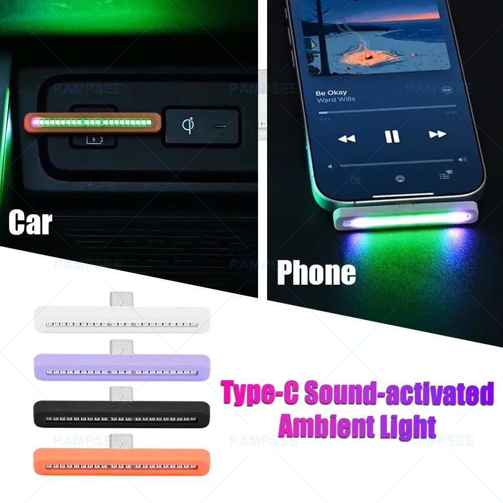 Car Ambient Lighting Type-C Plug Play Voice Control Rhythm Function Colorful LED Lights Vehicle Breathing Light Atmosphere Ligh