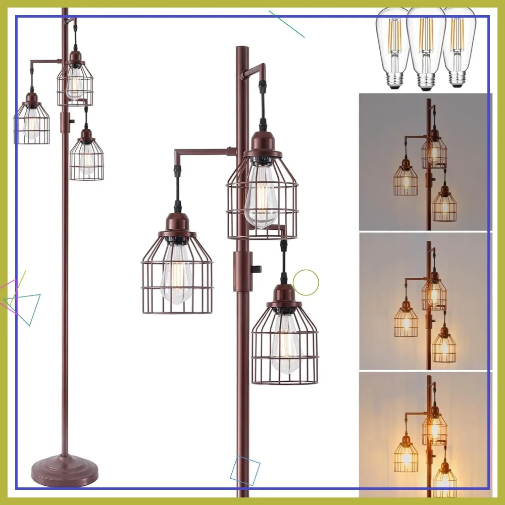 

9MMML Floor Lamp for Living Room, Farmhouse Industrial Dimmable Standing Lamp with 3 Lights and LED Bulbs Included