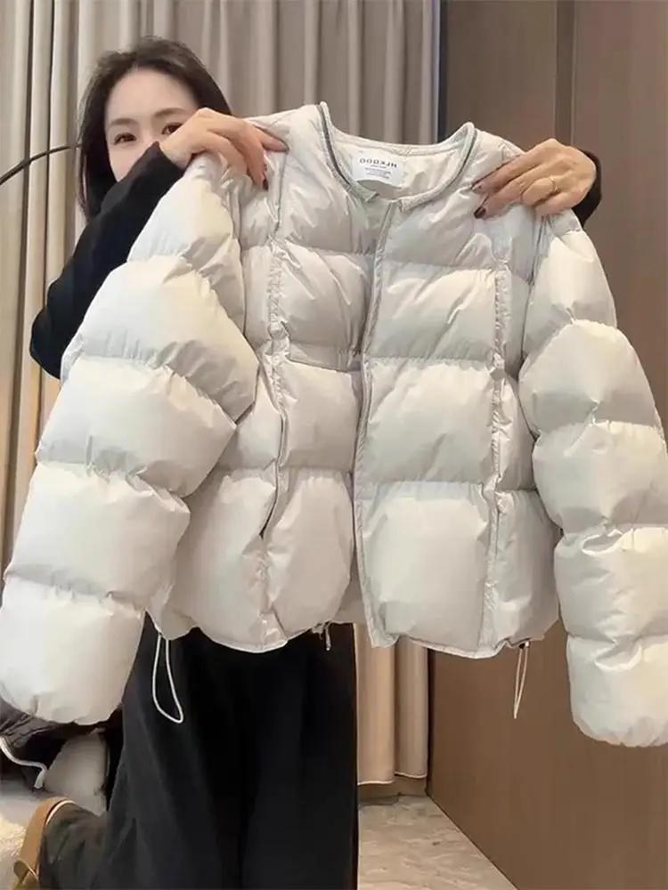 

Корейский повседневный круглый хлопковый джет Ne, женский зимний ленивый модный новый свободный утягивающий универсальный красивый верх...