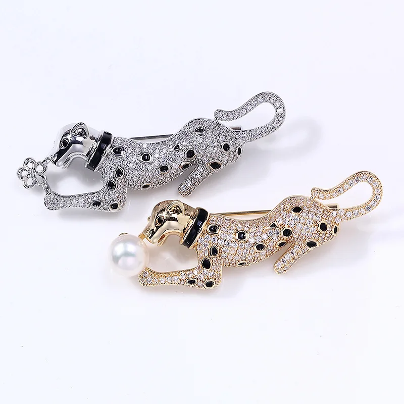 

DIY Accessories Copper Gold-plated Zircon Small Leopard Pearl Brooch Accessories Empty Support Accessories Trend