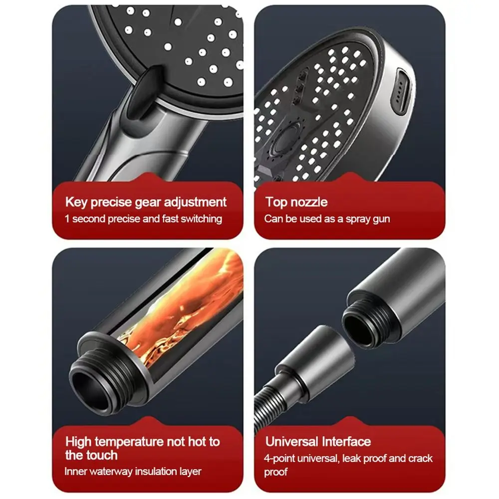 

5 режимов, регулируемая насадка для душа, 13 см, большая панель, водосберегающий спринклер высокого давления, многофункциональный ручной распылитель для душа