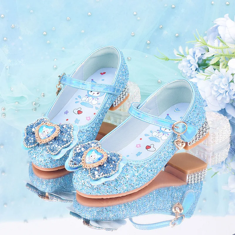 Kids'Casual Shoes PU Leather Kuromi Sequin Love Spring Garden Shoes For Girls Anti-slip Breathable Designer Pink Blue Size 25-35