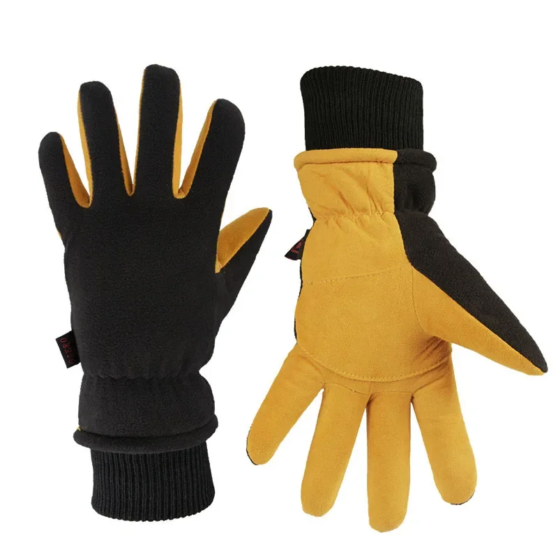 Winter Gloves Deerskin Leather Water-Resistant Windproof Insulated Work Glove for Driving Cycling Hiking Snow Skiing 8008