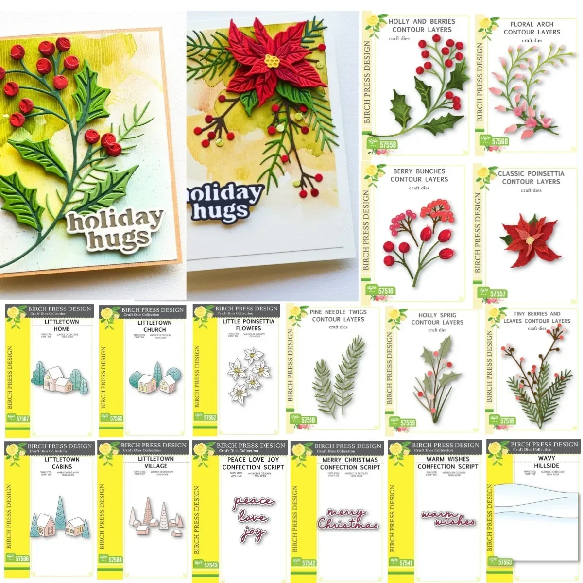 

2025 New Christmas Holly Berries Flowers Letter Metal Cutting Dies DIY Scrapbook Gift Card Craft Template Supplies Decoration