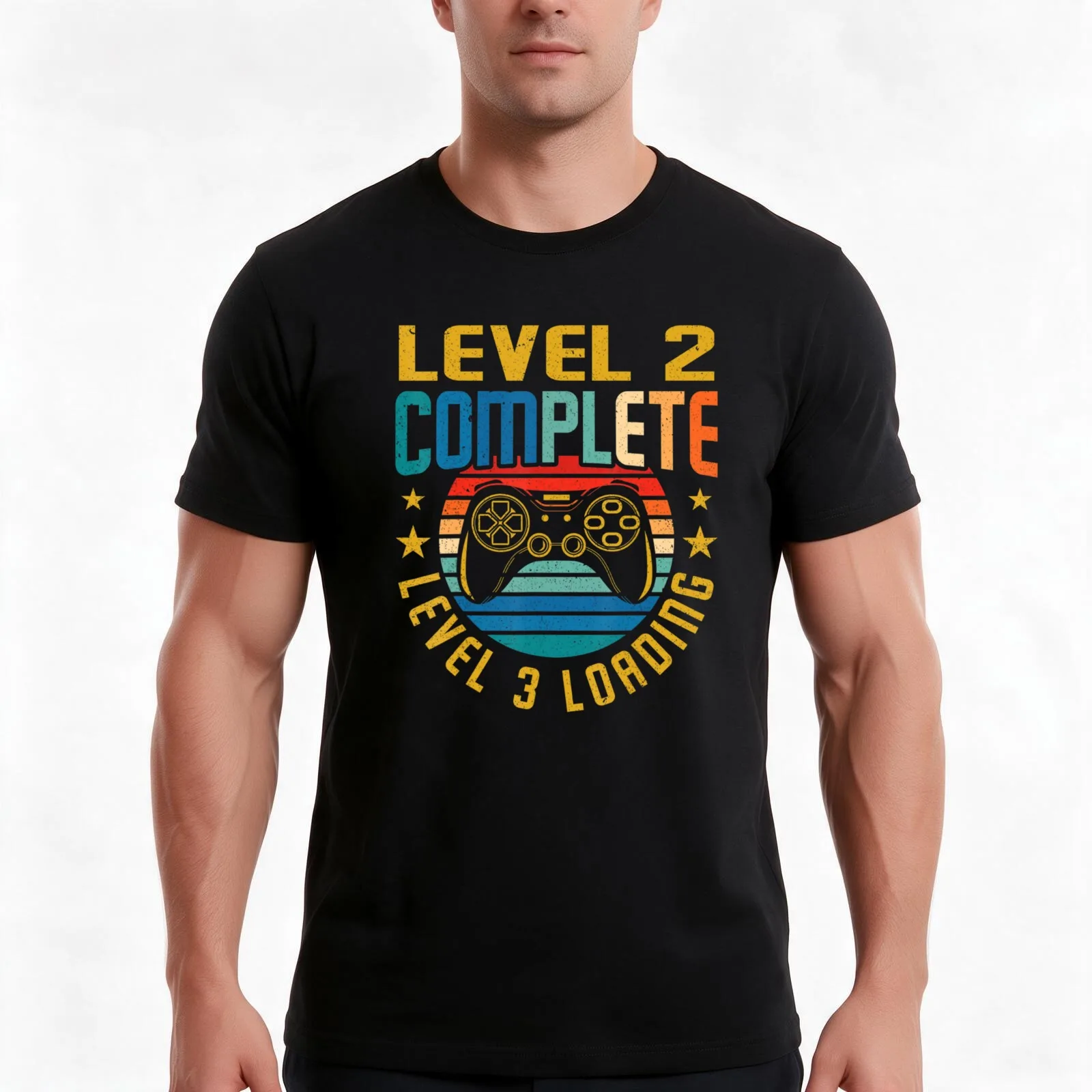 Level 2 complete T-Shirt, Summer Casual Cotton Tee, Oversized Streetwear Tops, Vintage Graphic Print, Loose Fit Short Sleeve