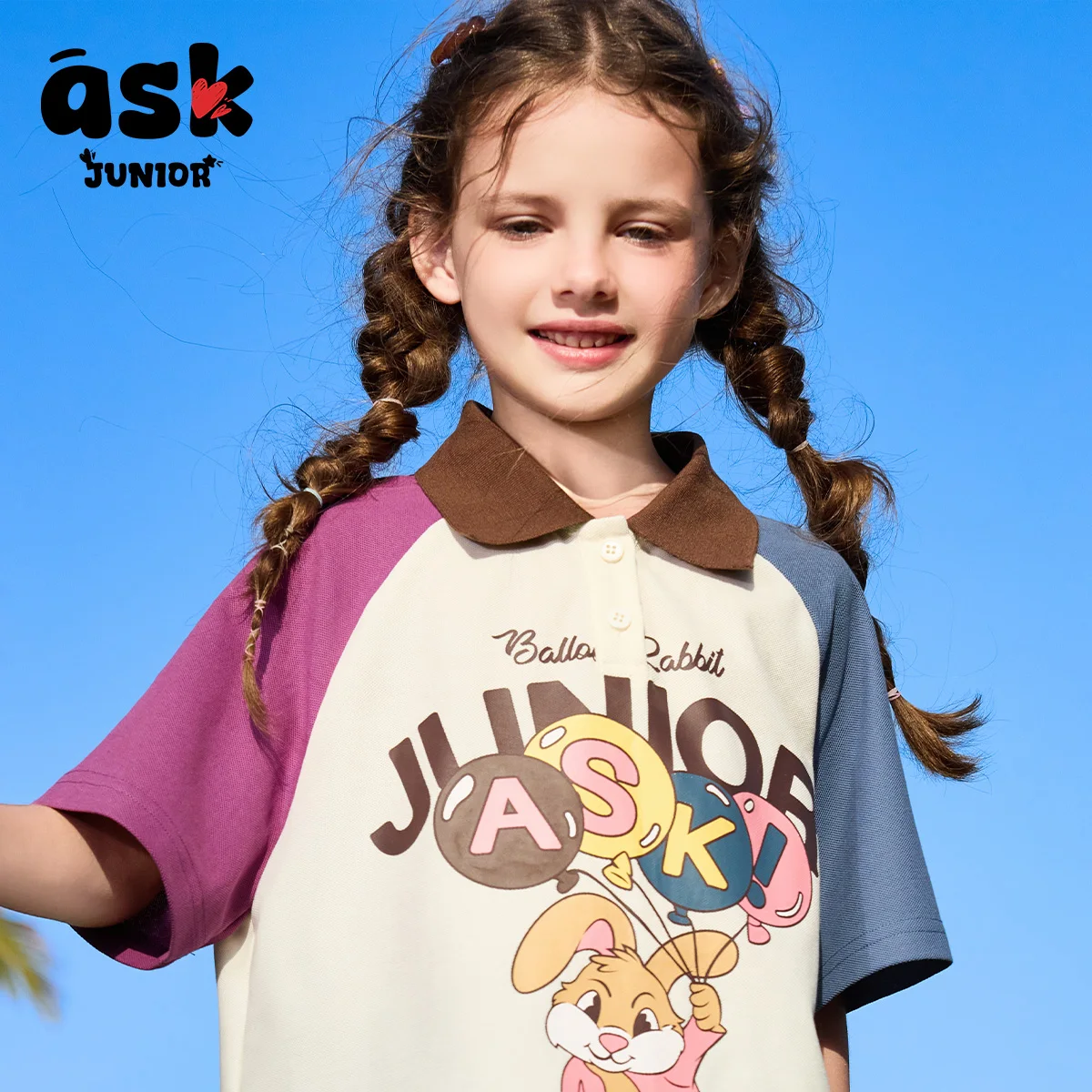 تي شيرت Ask Junior Girls Summer Vintage بألوان متباينة لطيف مطبوع بأكمام قصيرة #5