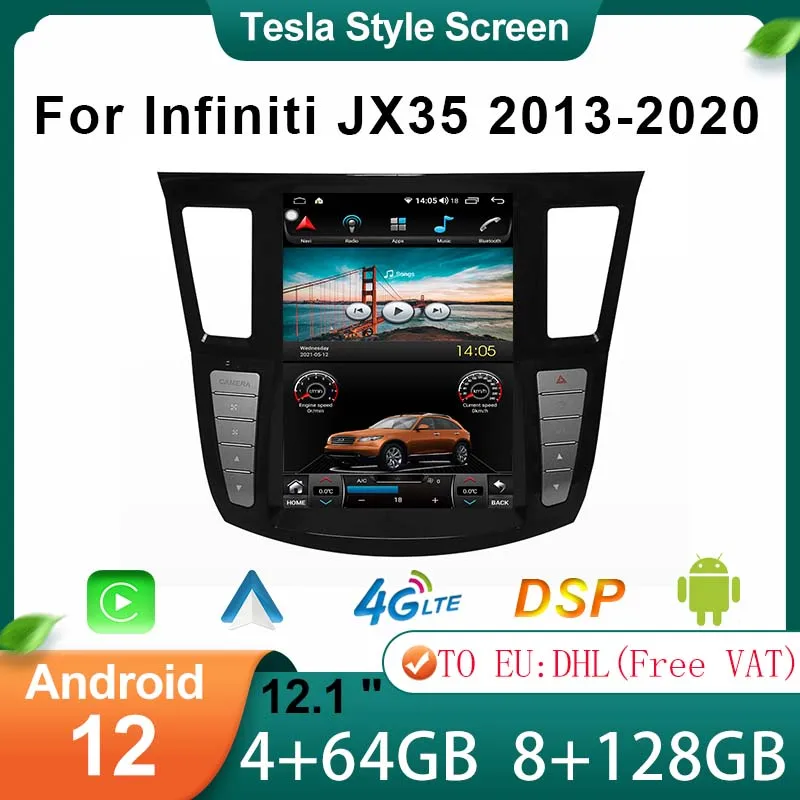 

Android 12 GPS Navigation Tesla Style Vertical Screen 12.1inch Wireless Carplay Auto Video Player For Infiniti JX35 2013-2020