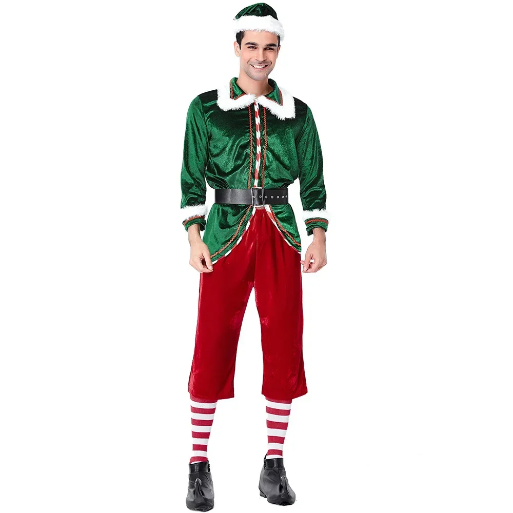 Costume de cosplay de Noël pour hommes, elfe vert, père Noël, nouvel an, carnaval, fête de Noël, paupières trempé