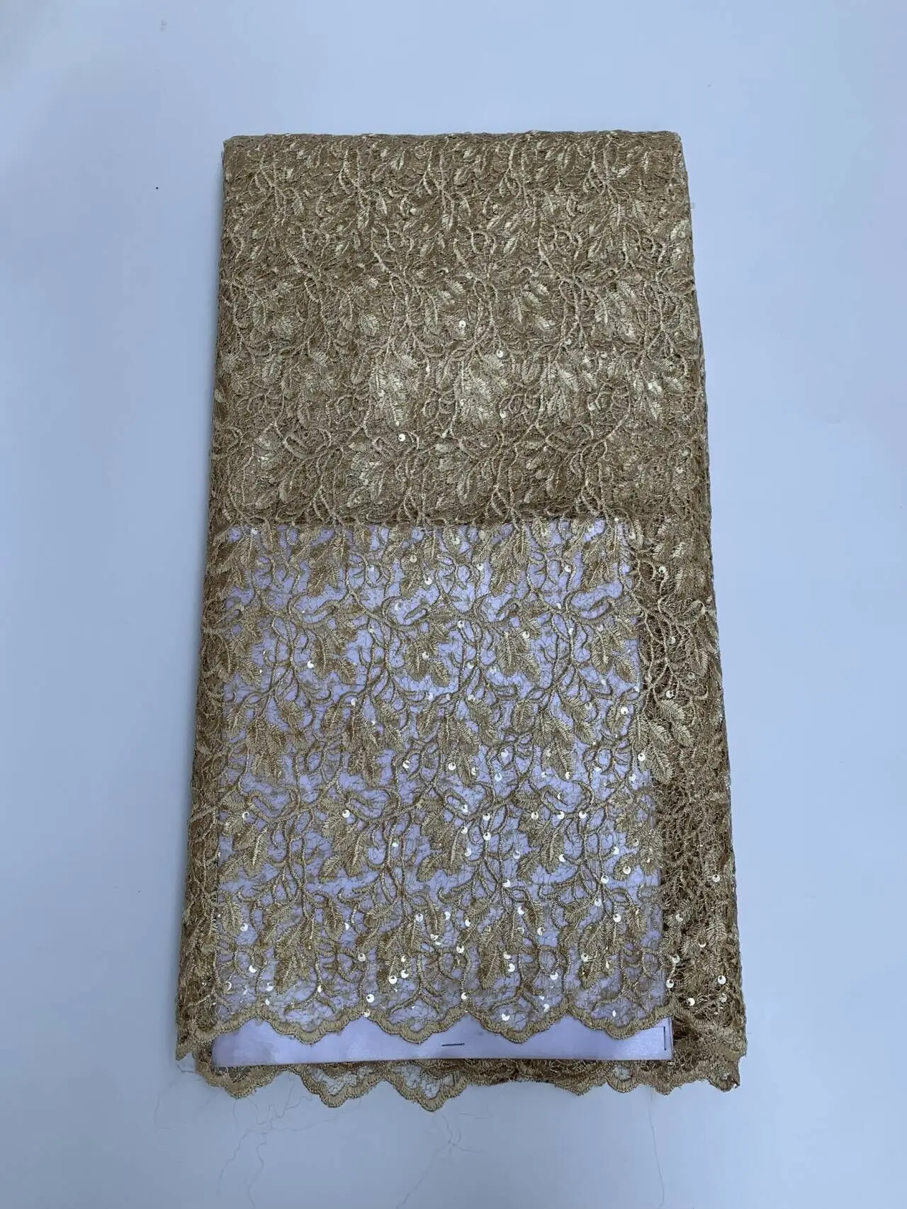 

2026 Nigerian Lace Fabric Water Soluble, 5 Yards Blue Sequins Lace for Evening Party Gown, African Quality