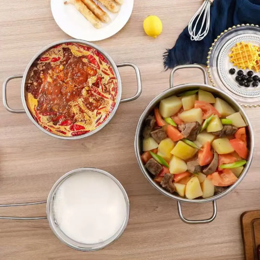 

Многофункциональная утолщенная кастрюля из нержавеющей стали с плоским дном и стеклянной крышкой, нержавеющая, для супов, горячих блюд и каши