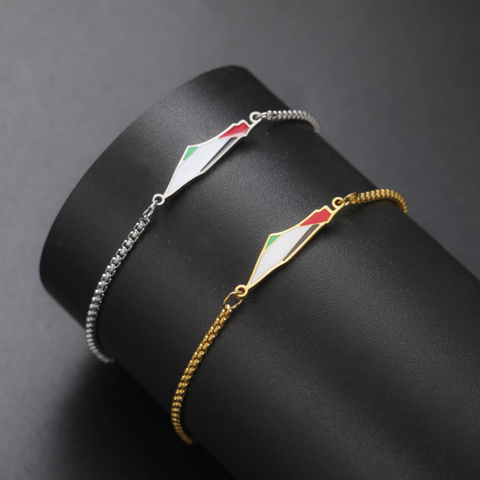 Palestine National Map Pendant Bracelet Stainless Steel Men's and Women's Fashion Box Chain Jewish Israel Map Ethnic Jewelry