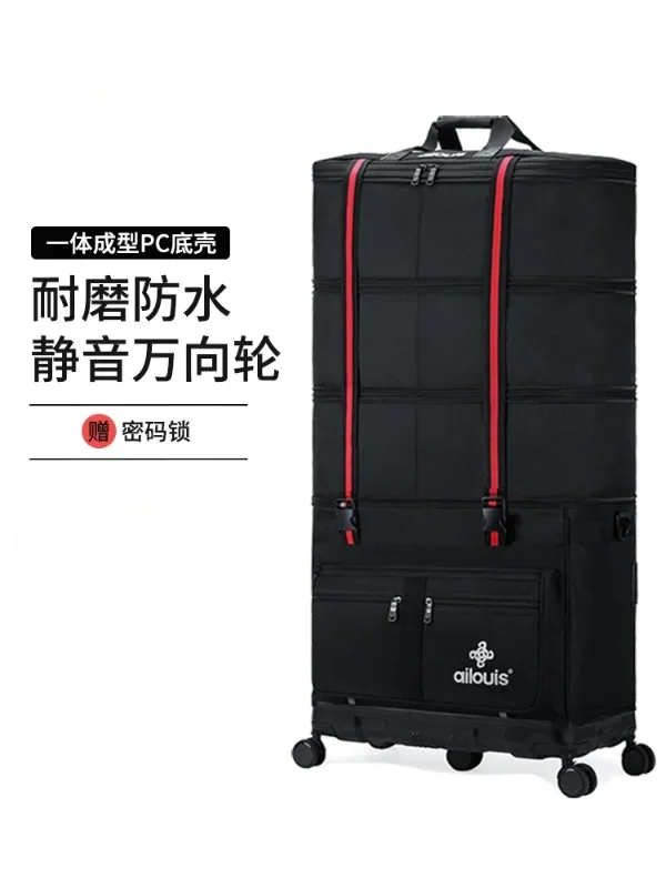 Large capacity 158 air checked luggage for studying abroad, swivel wheels, folding, moving, and travel suitcase