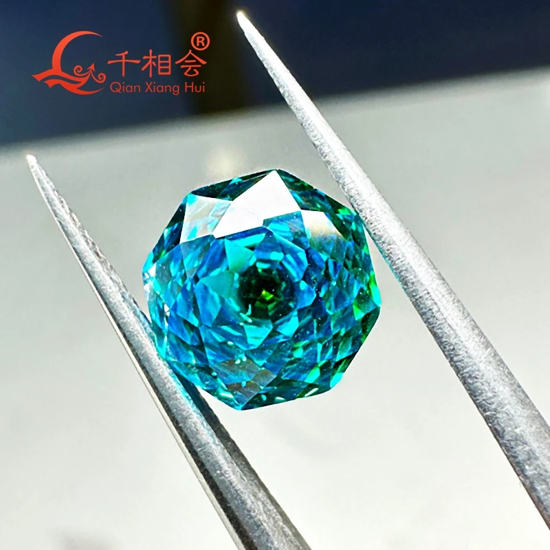 

8mm rose flower Octagon eyes Chrysanthemum cut cubic zirconia special color multi blue-green /blue yellow color cz loose stone