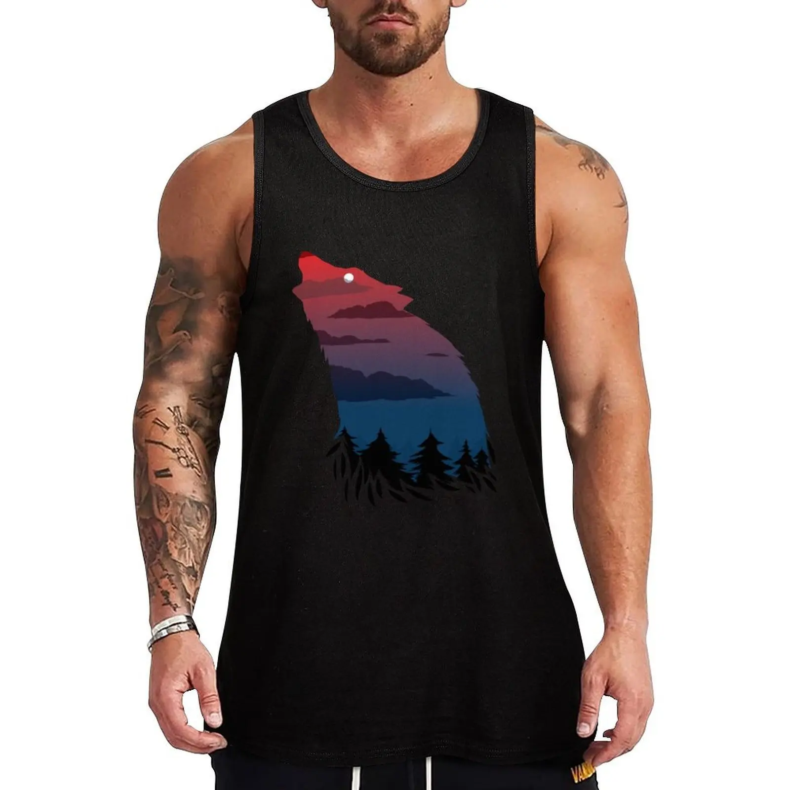 

Scary howling wolf Tank Top Men's gym clothing Gym t-shirt man Man summer clothes t shirts