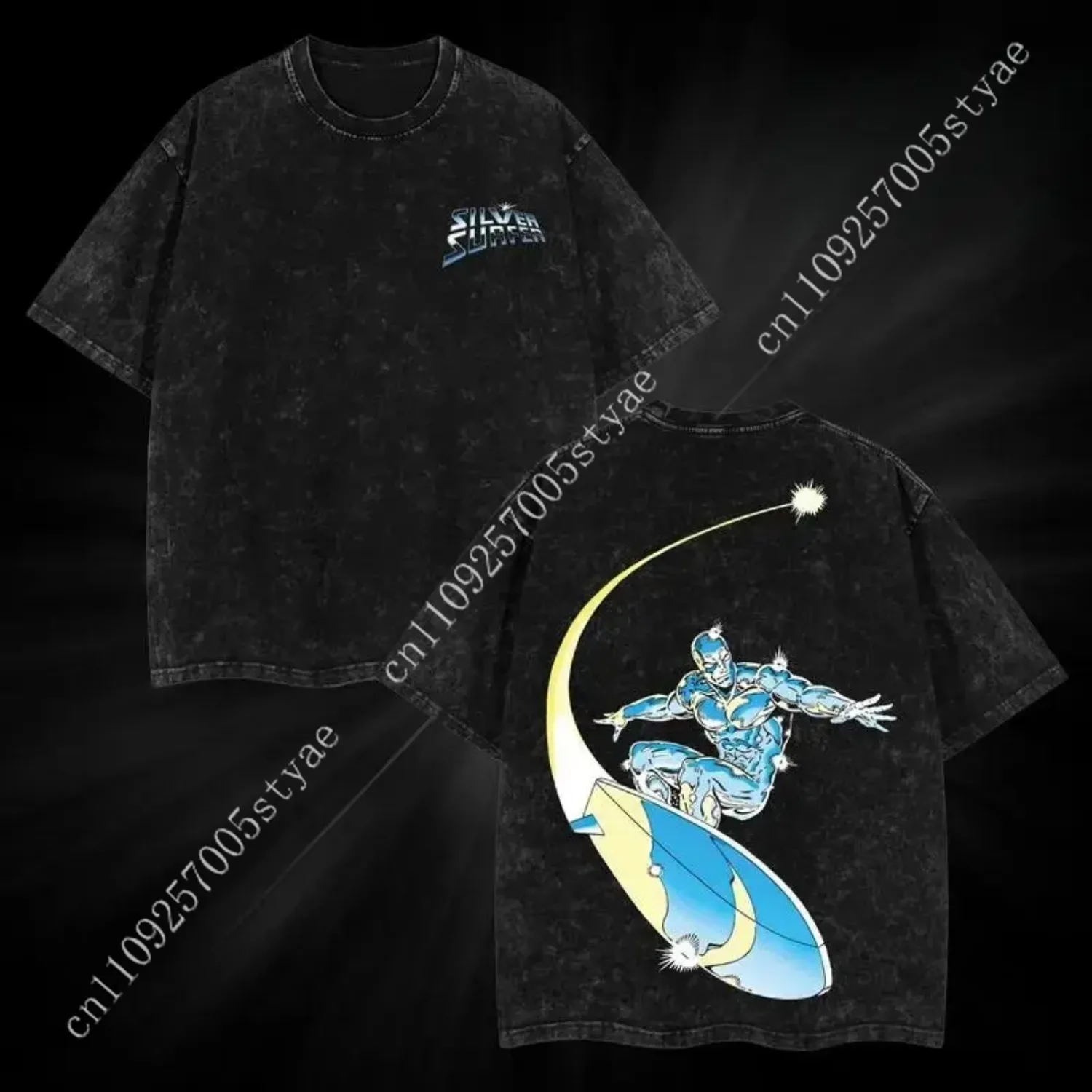 

Vintage T-shirt V4, Oversized Washed MCU Comic T-shirt, Double-sided Printed Superhero Pattern T-shirt, Vintage Streetwear