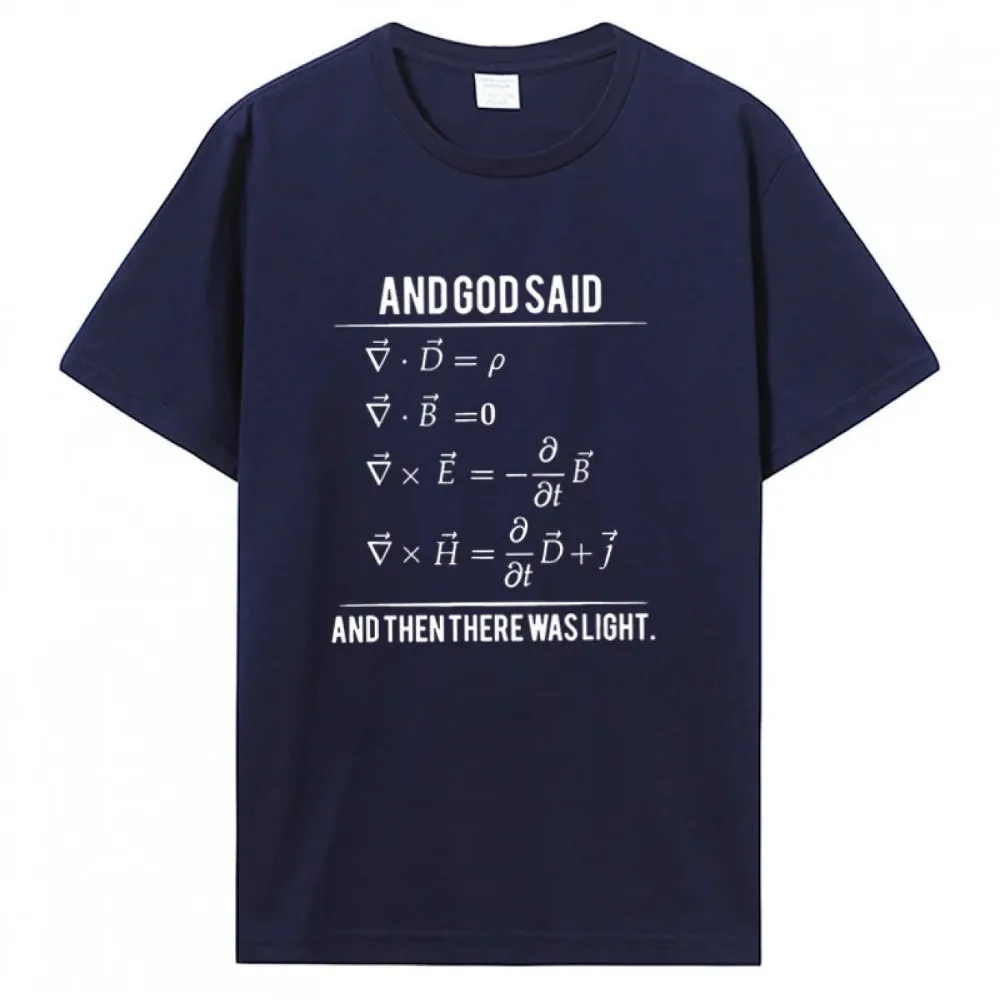 Maxwell-Gleichungen Physik T-Shirt für Männer und Frauen, God Said Light Formula, Rundhalsausschnitt, Baumwolle, Science Nerd Tee – Detail 6