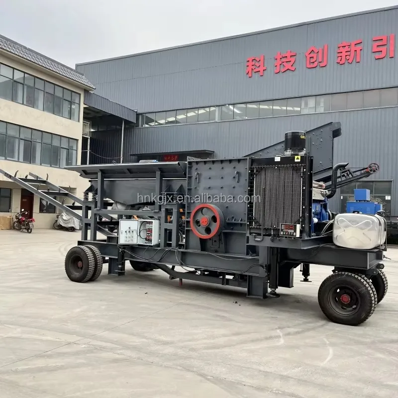 100-150t/h Portable Wheeled Mobile Concrete Crushing Station with Engine for Limestone Basalt River Pebbles