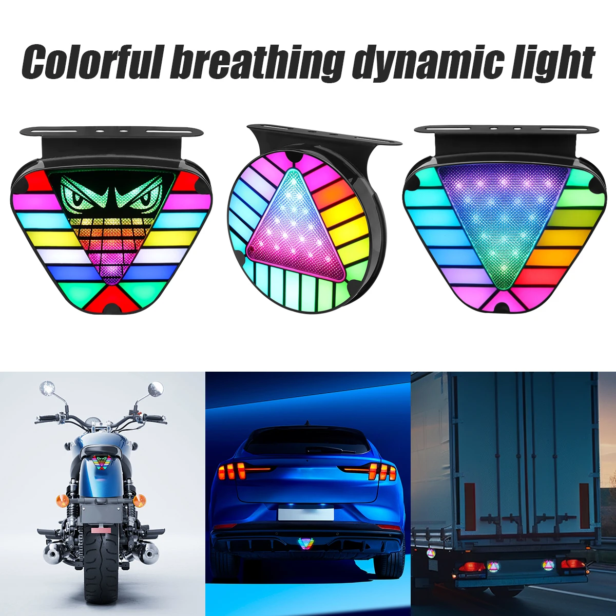 1/2pcs Truck Strobe Warning Light RGB Round/Triangle LED Tail Brake Lamp Rear Safety Flashing Signal Lamps Brake Flashing Light