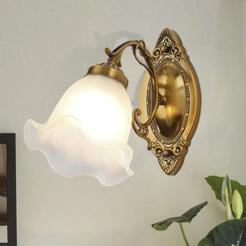 Vintage Living Room Bedside Lamp Pattern Glass Single Head Light Modern Simple Led Aisle Staircase Background Wall Lamp