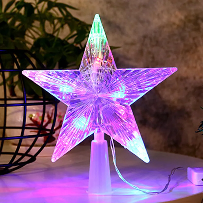 23CM LED Light Up Christmas Tree Topper Star Xmas Star Ornament Estrelinhas Adornos De Navidad Eve Christmas Tree Decoration