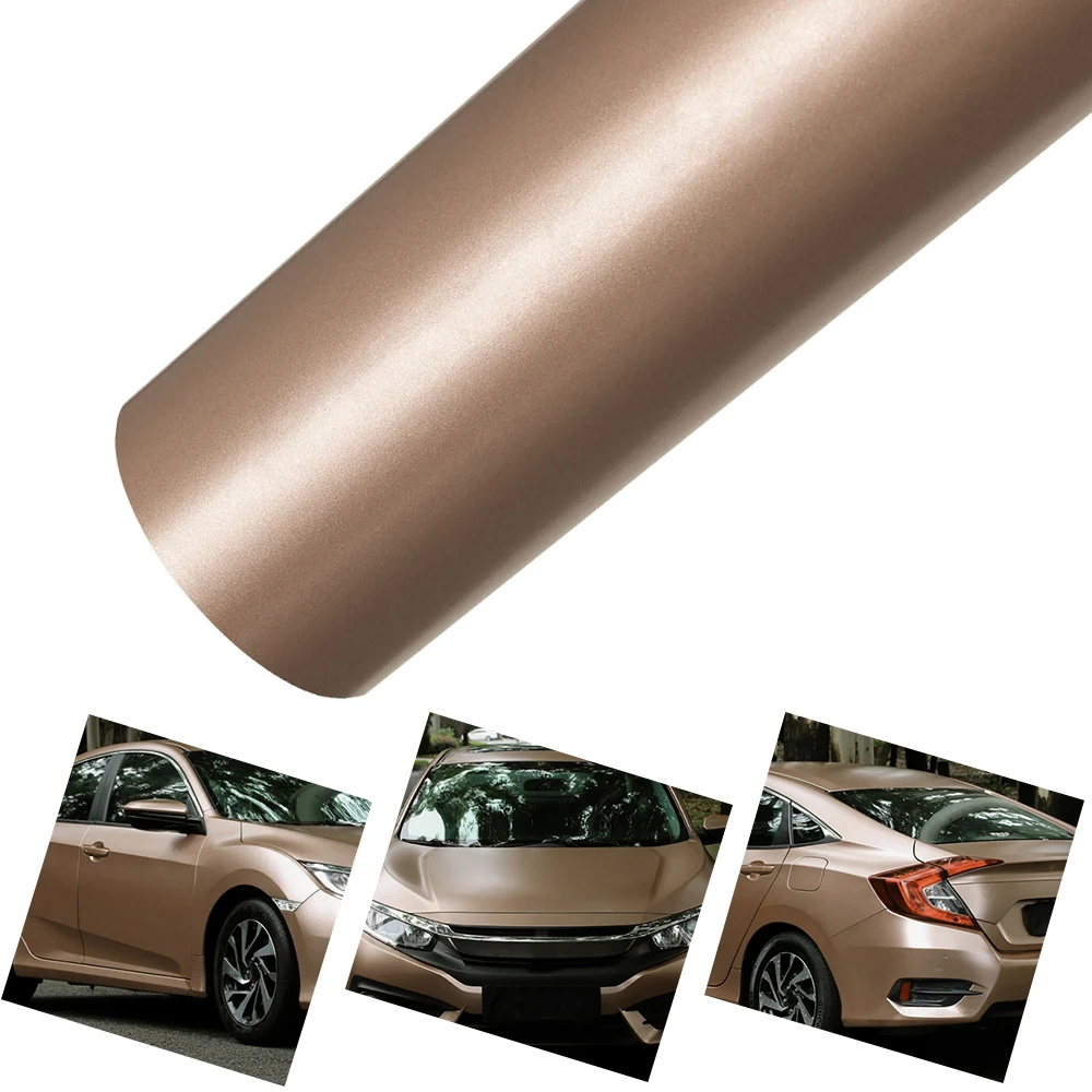 

Car Vinyl Film Matte Metallic Rose Gold PET Vinyl Wrap Auto Modification Self Adhesive Car Body Film Creative Decor Accessories