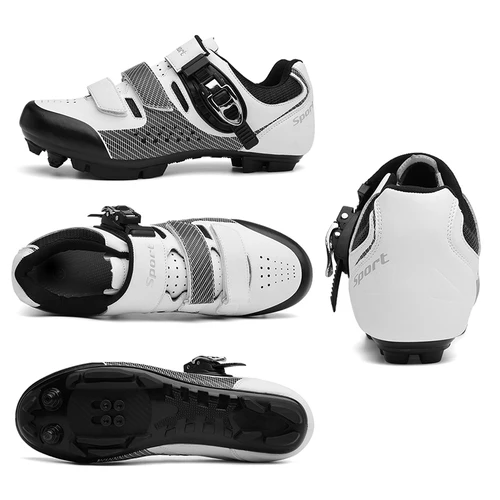 Imagen 2 del producto Zapatos profesionales para ciclismo de montaña, zapatillas SPD con tacos planos para exteriores con autosujeción, talla grande 48, zapatillas para bicicleta de carreras para hombre