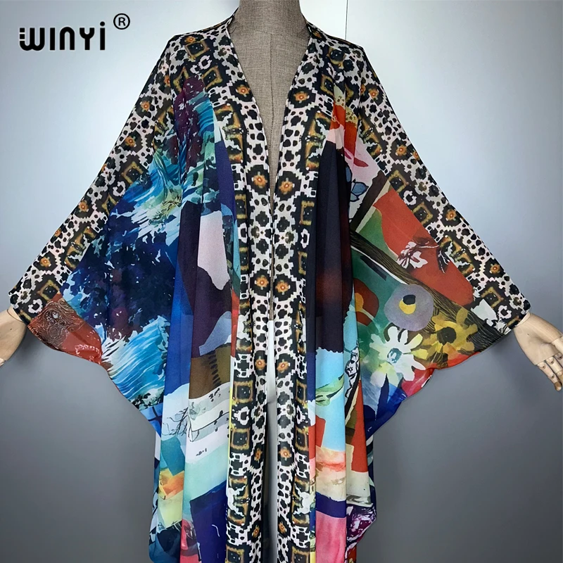 WINYI Africa boho print Kimonos loose dresses for woman Cardigans beach outfits kaftan beach cover up evening dress maxi coat