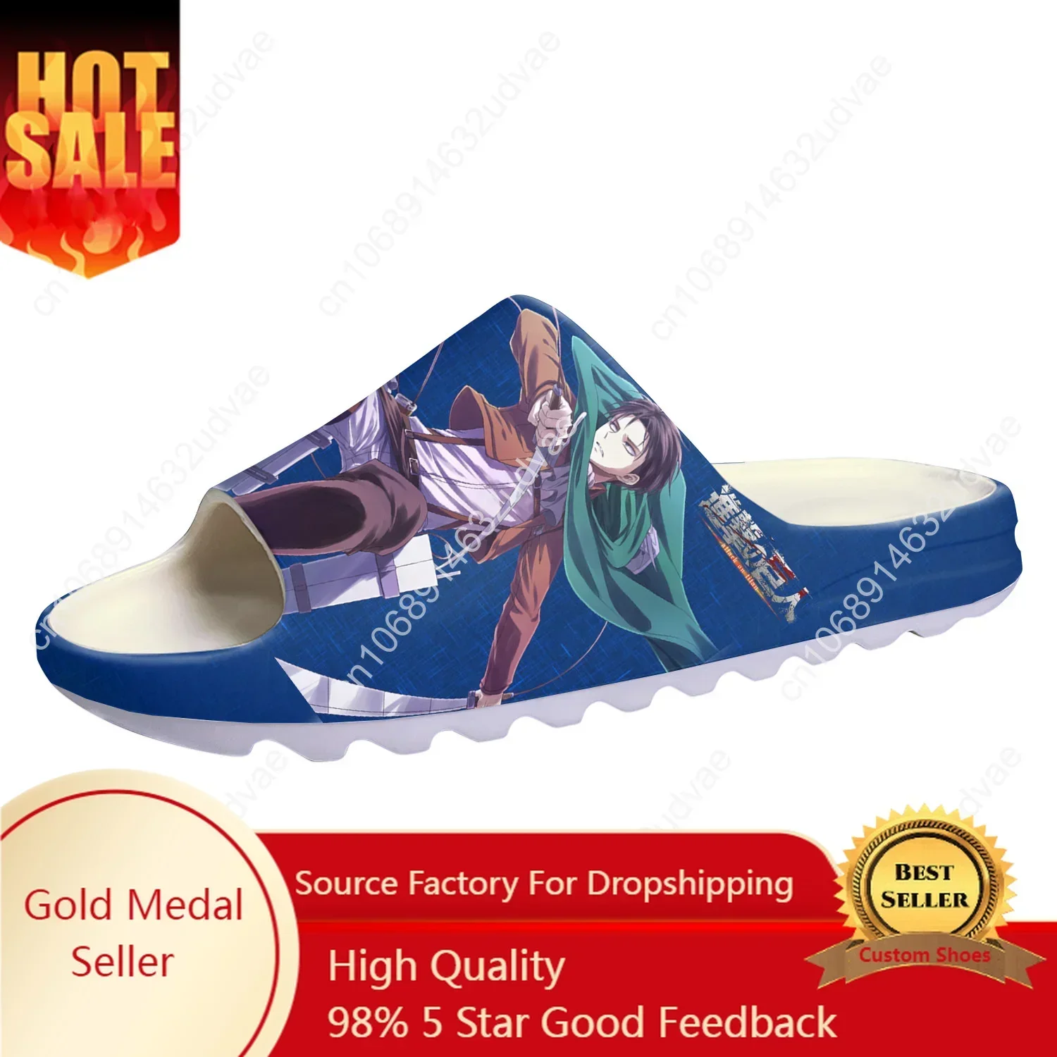 

Attack on Titan Levi Ackerman Soft Sole Sllipers Step In Home Clogs Custom Water Shoes Men Women Teenager Step On Shit Sandals