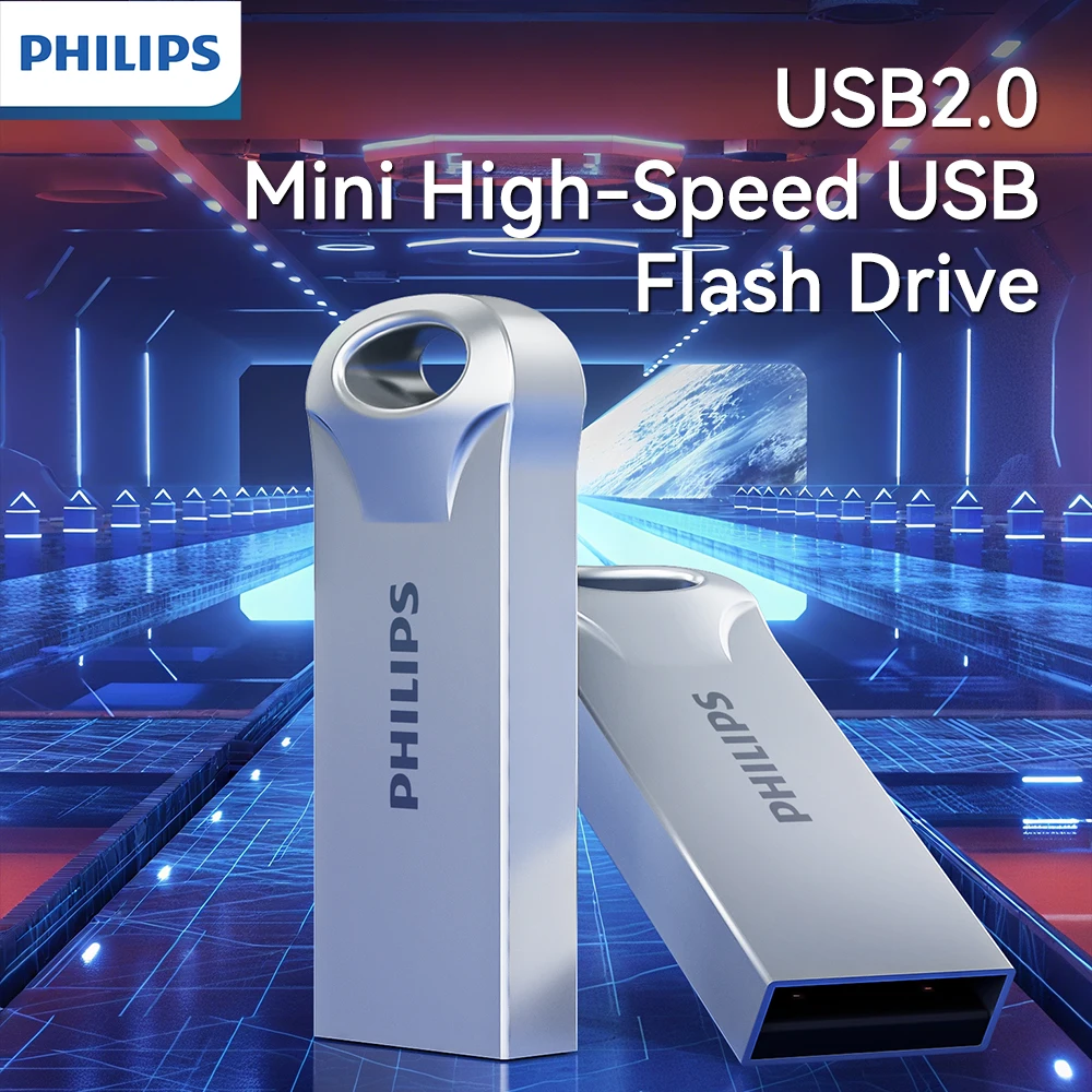 

Флешка PHILIPS Mini USB 2.0, крошечная и портативная флэш-накопитель с отверстием для шнурка, Plug and Play для портативных ПК (8-128 ГБ)