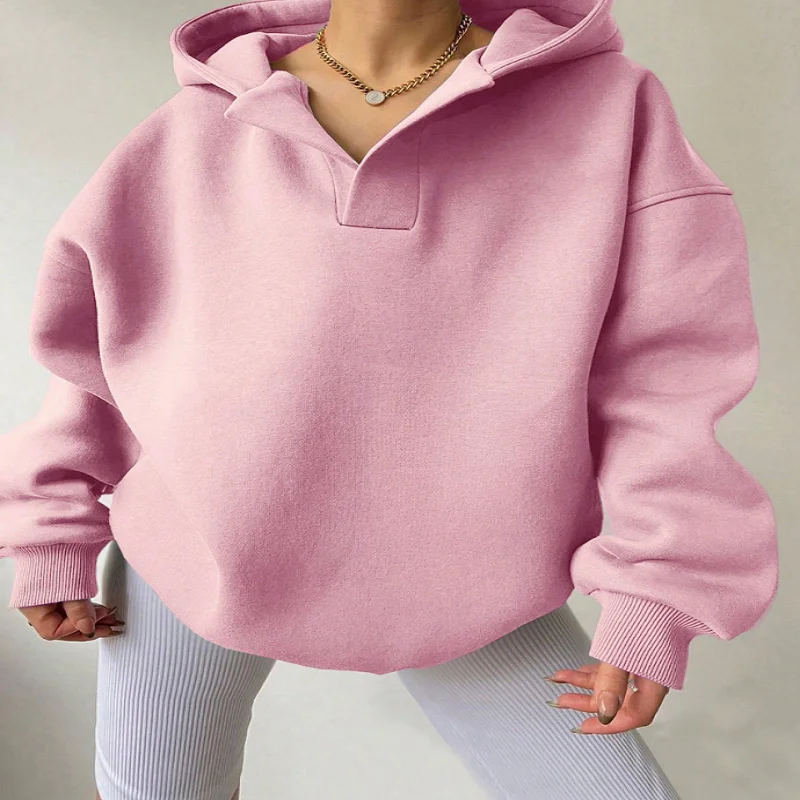 Oversized Hooded Sweatshirt Autumn Winter Women's Long-Sleeved Pullover Tops Solid Cusual All Match Hoodie Y2k Clothes