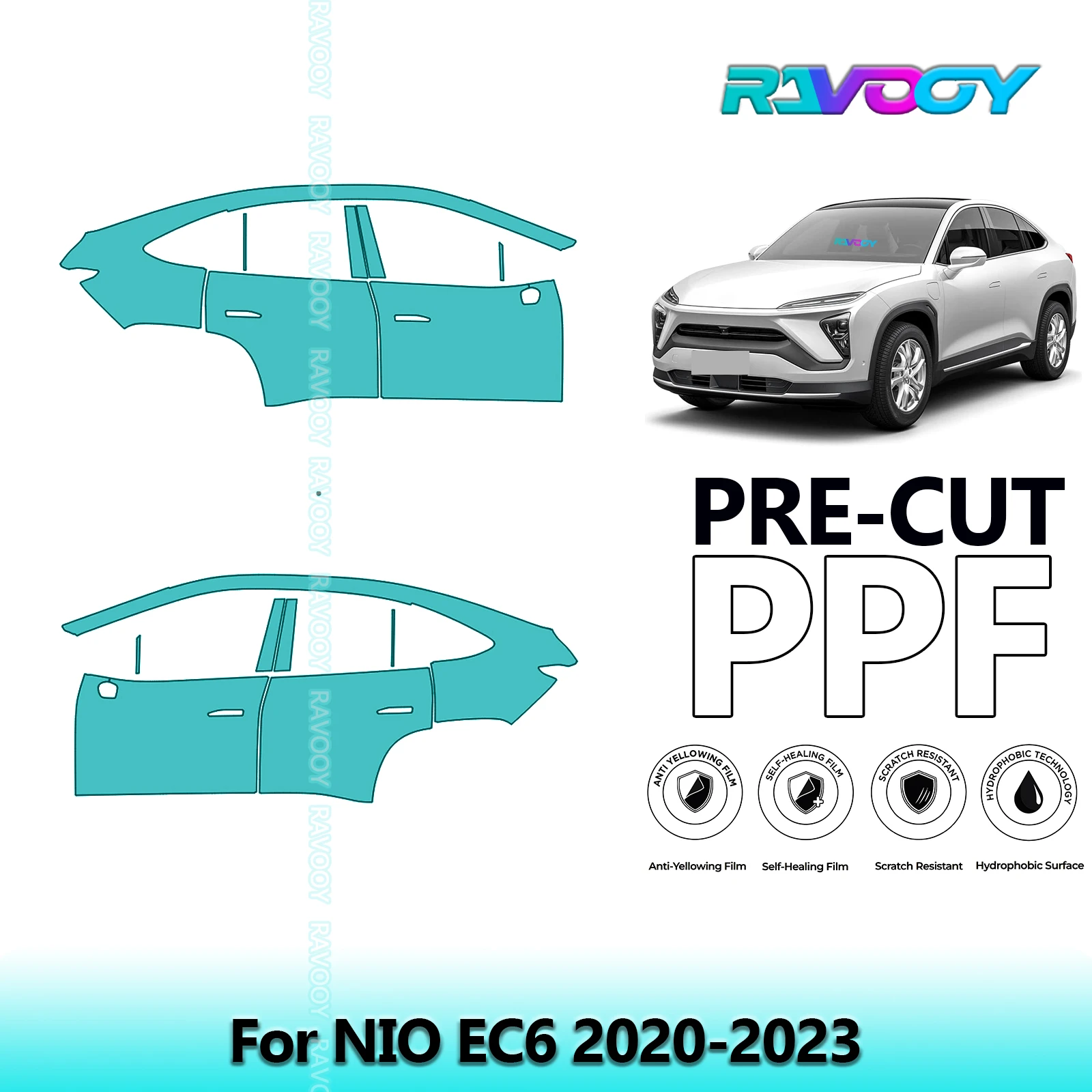 

For NIO EC6 2020-2023 8.5mil Clear Matte Pre-Cut PPF Door & A/B Pillar Kit TPU Paint Protection Film Set