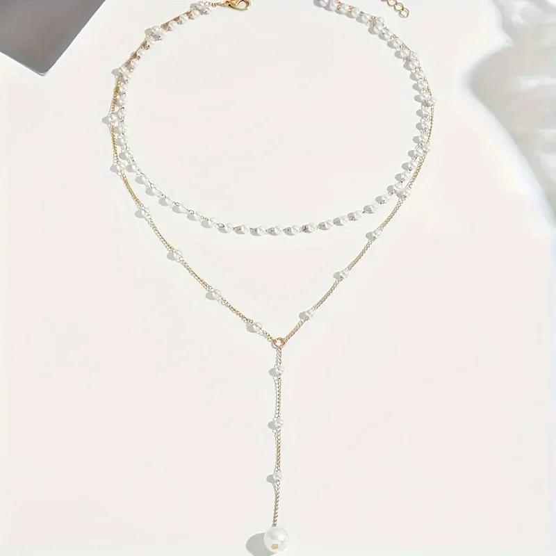 Korean Imitation Pearl Double Layered Fashion Big Ball Bead Pendant Tassel Necklace Women's Sexy Front Chest Body Jewelry image 3