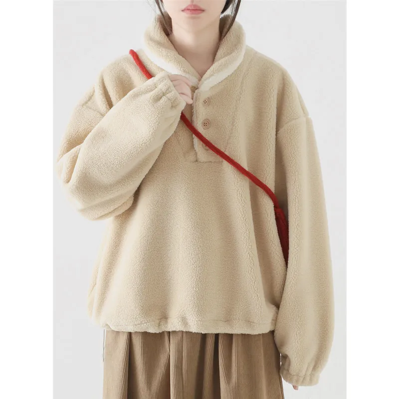 

Autumn Winter Anti-Aging Fce Lined Thiened Banana Collar Lamb Fur Sweatirt Women's Faion Polyester Fiber 00%