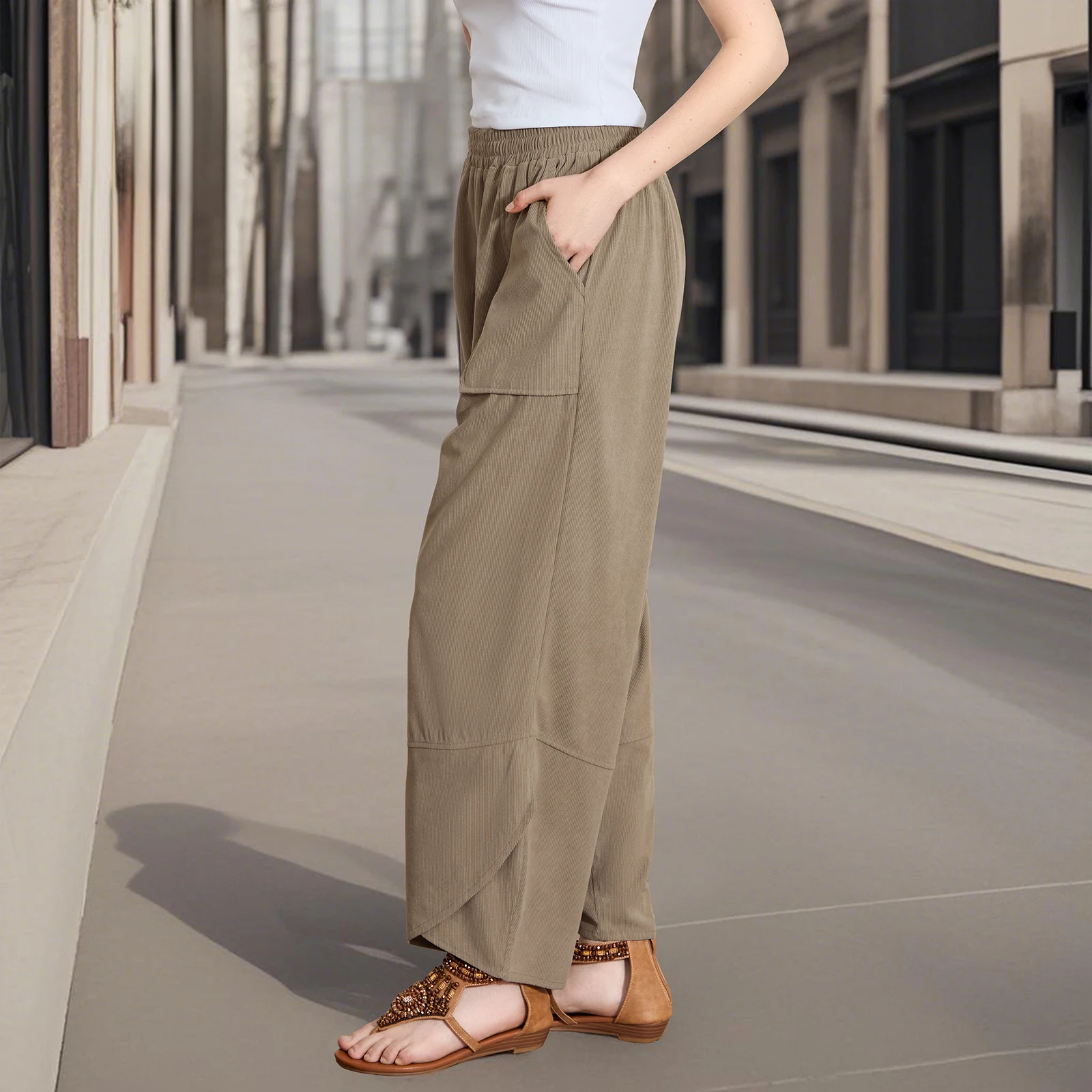 Damskie spodnie do ćwiczeń z kieszeniami, z wysokim stanem, spodnie dresowe do jogi, jednolite, luźne, wygodne spodnie do biegania, na siłownię i do noszenia na co dzień.