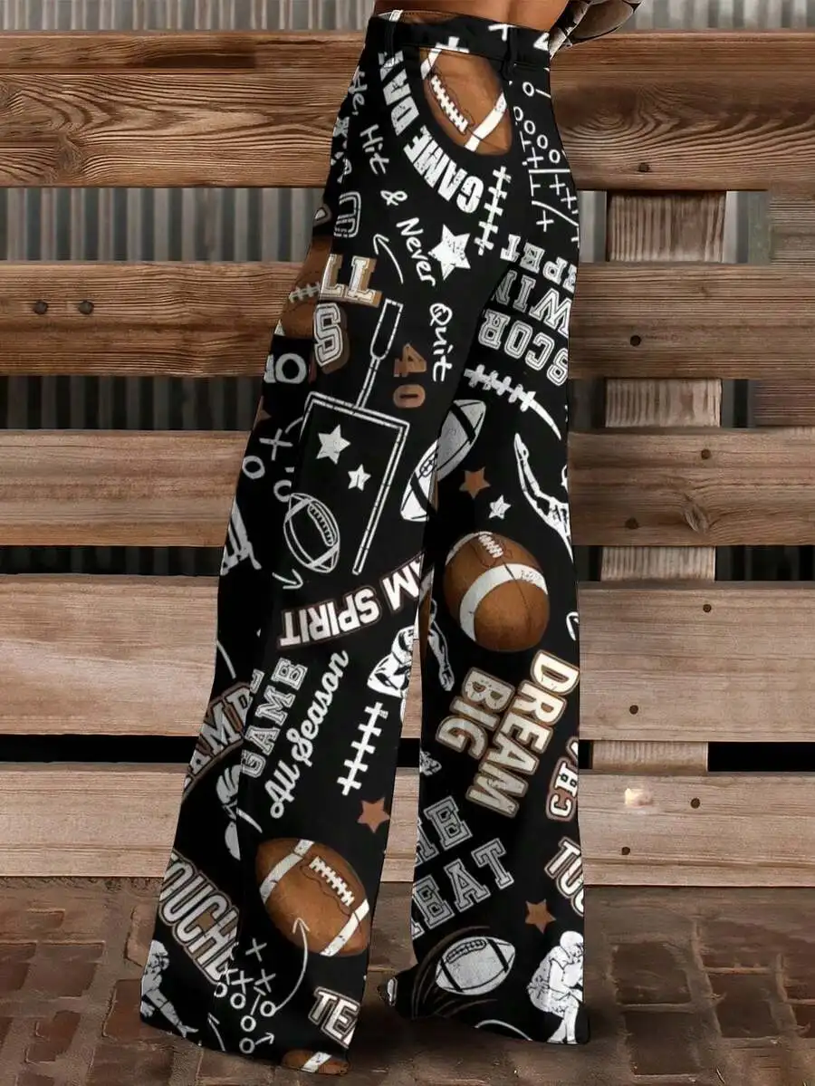 

Football Print Wide Leg Pants Team Spirit Game On Plus Size