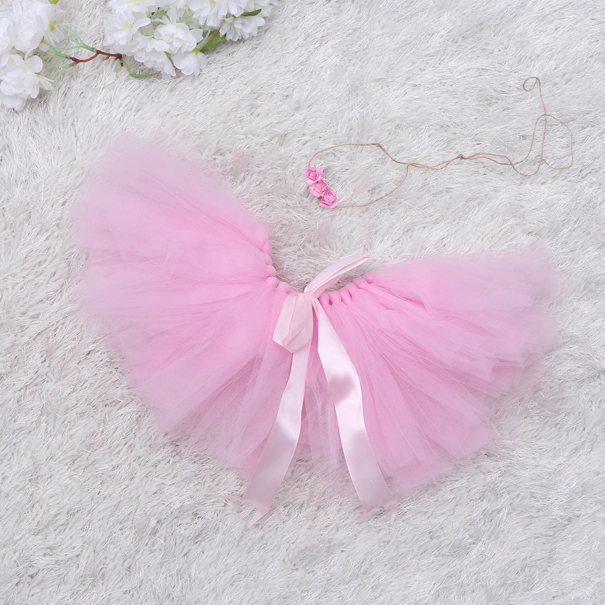 

Infant Tutu Skirt Headband Skirt Lightweight Breathable Baby Photography Prop Newborn Girl Bow Knot Tulle Dress 0 12 Months