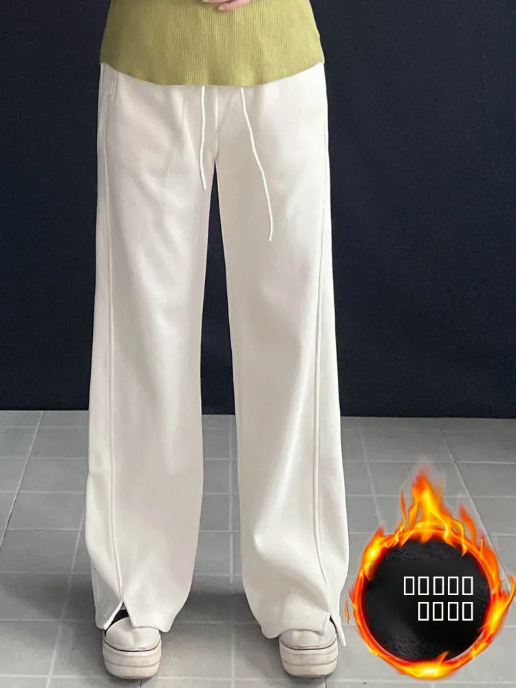 

plus Size Fce Lined Wide Leg Pants Loose Slimming Winter Thiened Snow Velvet Straight Cut for Pear aped Women