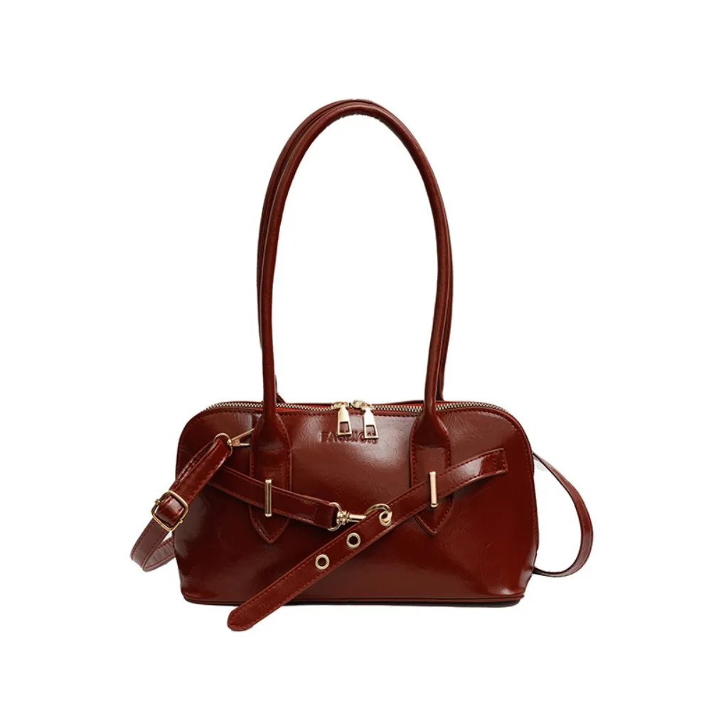 

Повседневная сумка через плечо в корейском стиле в стиле ретро, сумка из искусственной кожи, сумка подмышки, большая вместительная однотонная сумка через плечо, осень