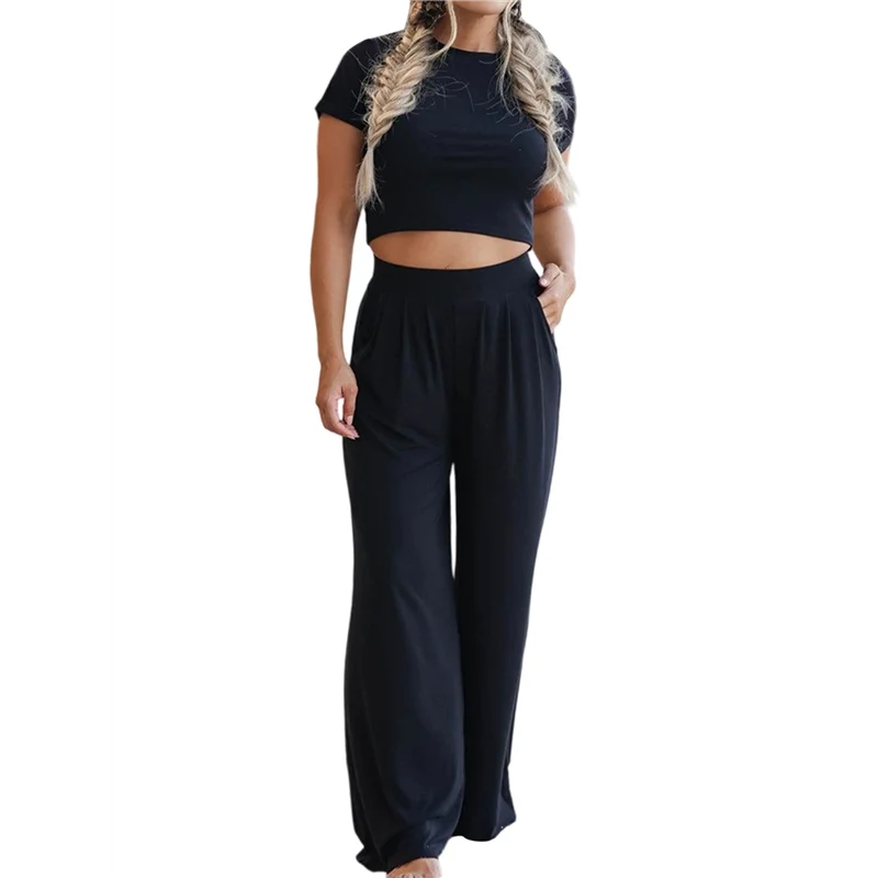 

CYL-женский повседневный костюм из двух предметов, топ с короткими рукавами и широкие брюки, одинаковый повседневный костюм