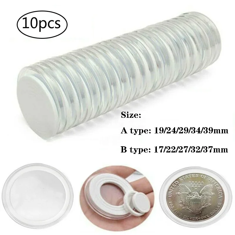 Caja de almacenamiento con soporte para cápsulas de contorno transparente, 10 Uds., 17-37mm, 19-39mm, con junta de espuma ajustable para medalla de