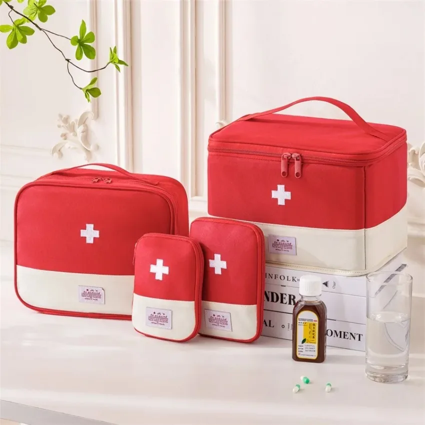 4PCS Folding First Aid Kit Set, Large Capacity Portable Medicine Storage Bag for Home Travel, Oxford Cloth Medical Organizer