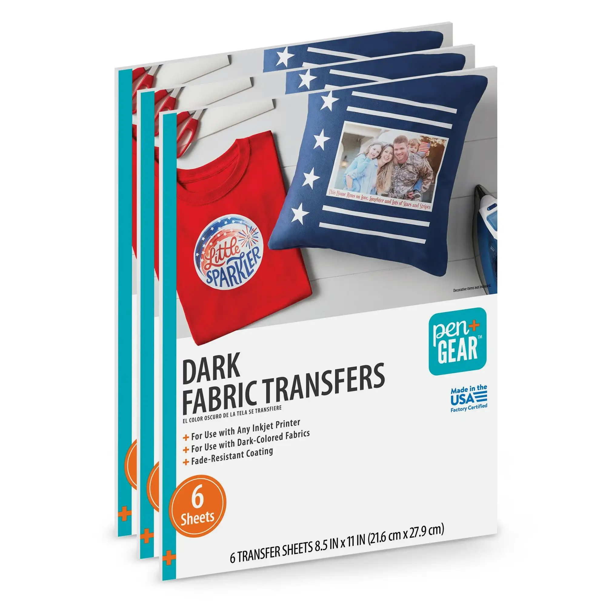 

Pen+Gear Dark Fabric Transfer Paper, Inkjet Printable, 8.5" x 11", 18 Sheets